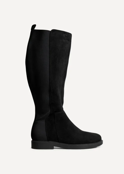 Linzi Steel Wide Fit Black Faux Leather Knee High Stretch Boot - 3 Image 2