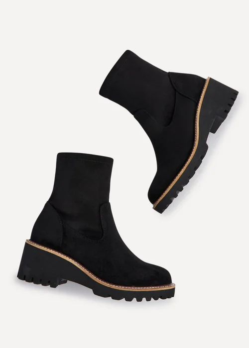 Linzi Trish Black Faux Suede Wedged Heel Ankle Boot - 3 Image 4