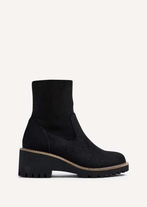 Linzi Trish Black Faux Suede Wedged Heel Ankle Boot - 3 Image 2