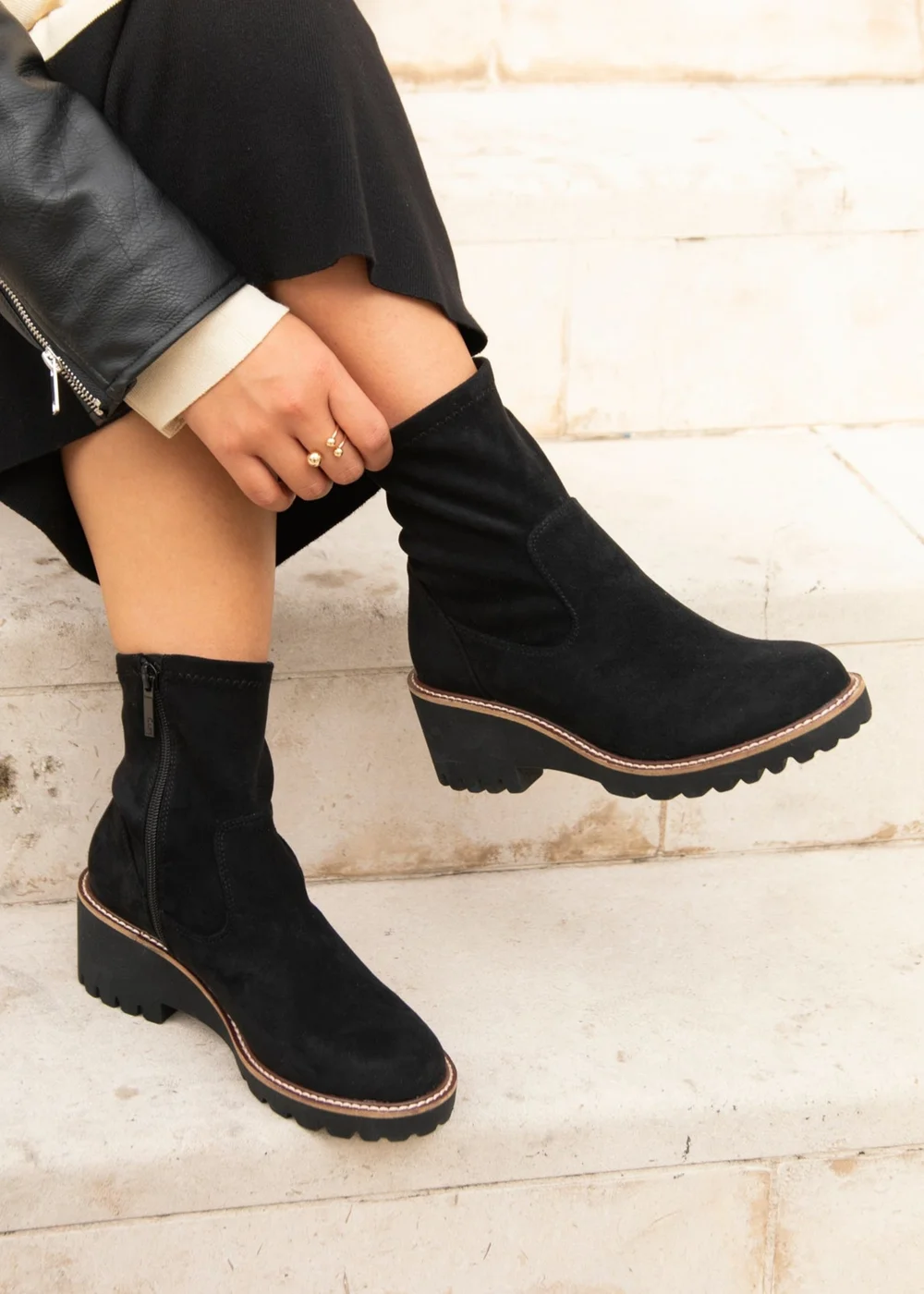 Linzi Trish Black Faux Suede Wedged Heel Ankle Boot - 3 Image 1