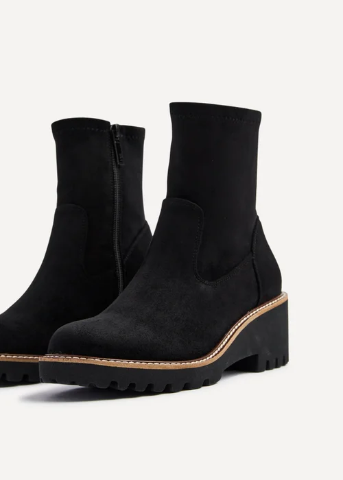 Linzi Trish Black Faux Suede Wedged Heel Ankle Boot - 3 Image 5