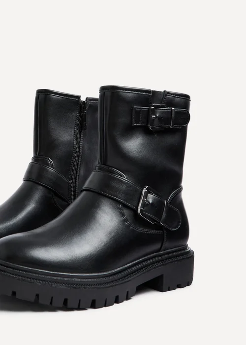 Linzi Trinity Black Faux Leather Biker Style Boot - 3 Image 4