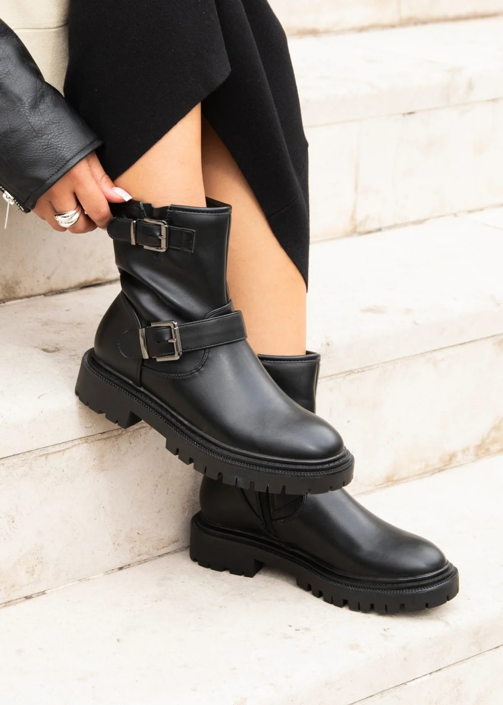 Linzi Trinity Black Faux Leather Biker Style Boot - 3 Image 6