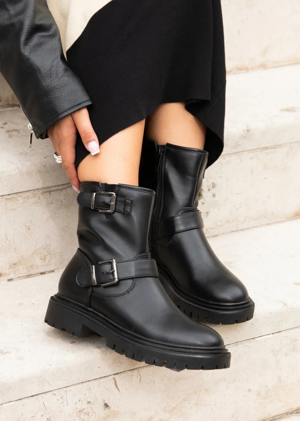 Linzi Trinity Black Faux Leather Biker Style Boot - 3 Image 1
