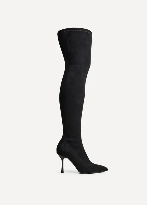 Linzi Laney Black Faux Suede Thigh High Strech Stiletto Heel Boot - 3 Image 2