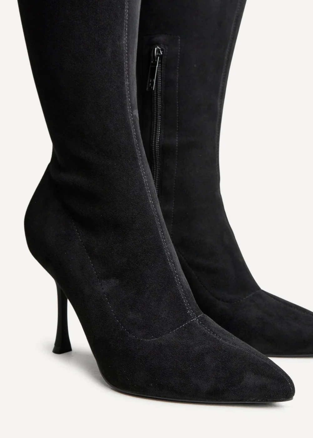 Linzi Laney Black Faux Suede Thigh High Strech Stiletto Heel Boot - 3 Image 5