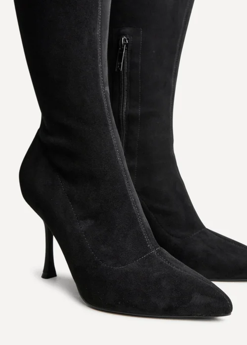 Linzi Laney Black Faux Suede Thigh High Strech Stiletto Heel Boot - 3 Image 5