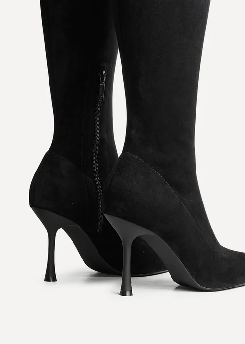 Linzi Laney Black Faux Suede Thigh High Strech Stiletto Heel Boot - 3 Image 4