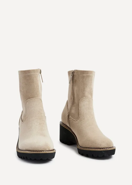 Linzi Trish Beige Faux Suede Wedged Heel Ankle Boot - 3 Image 3