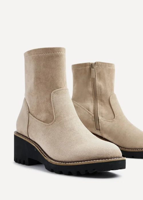 Linzi Trish Beige Faux Suede Wedged Heel Ankle Boot - 3 Image 4