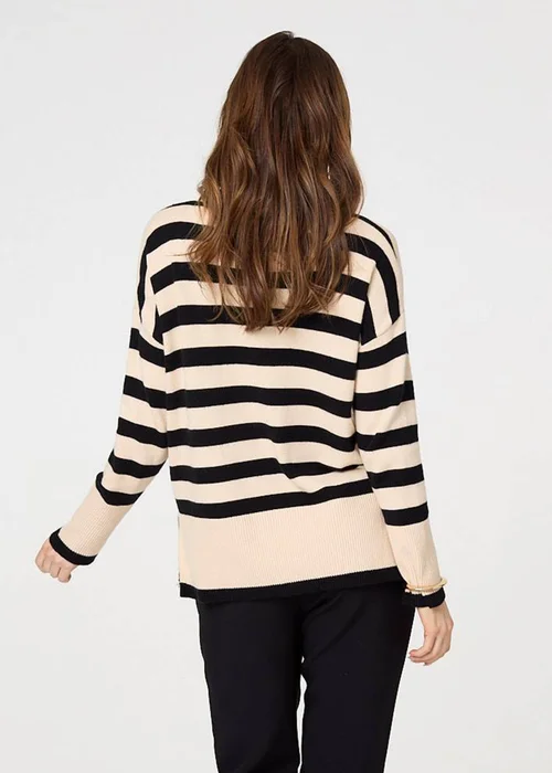 Izabel London Beige Striped Relaxed Roll Neck Jumper - 8 Image 2