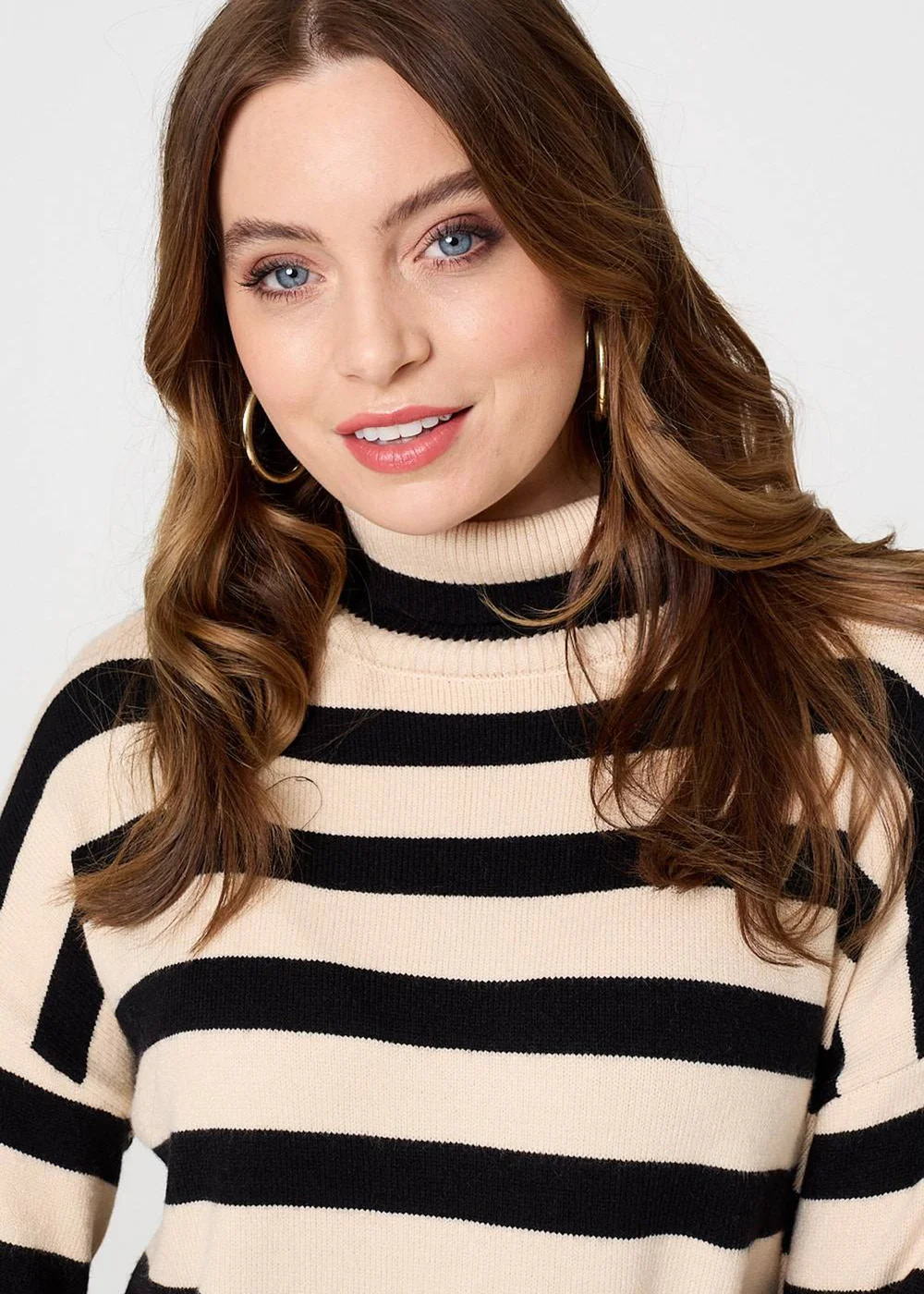 Izabel London Beige Striped Relaxed Roll Neck Jumper - 8 Image 3