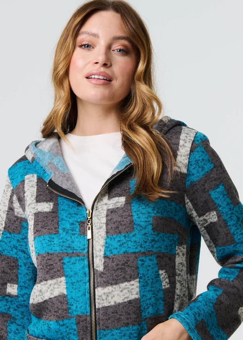Izabel London Grey Geo Print Hooded Longline Zip-Up Jacket - 8 Image 3