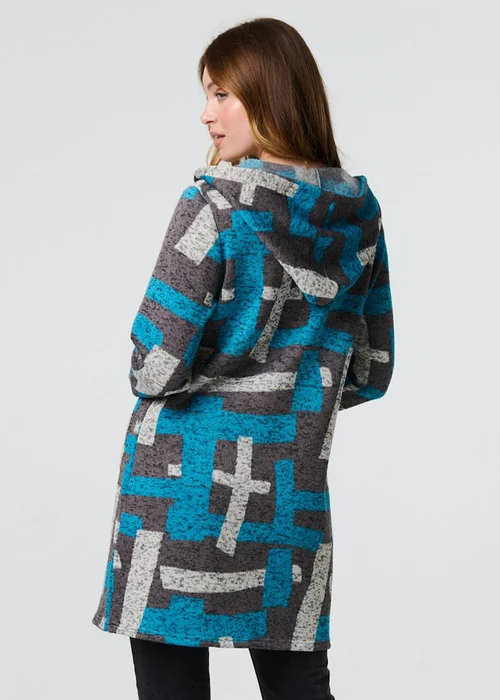Izabel London Grey Geo Print Hooded Longline Zip-Up Jacket - 8 Image 2