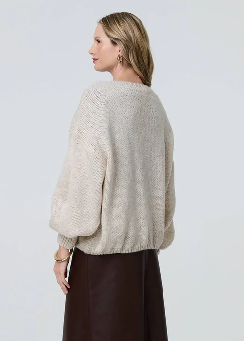 Izabel London Cream Animal Print Tie Balloon Sleeve Cardigan - S Image 2