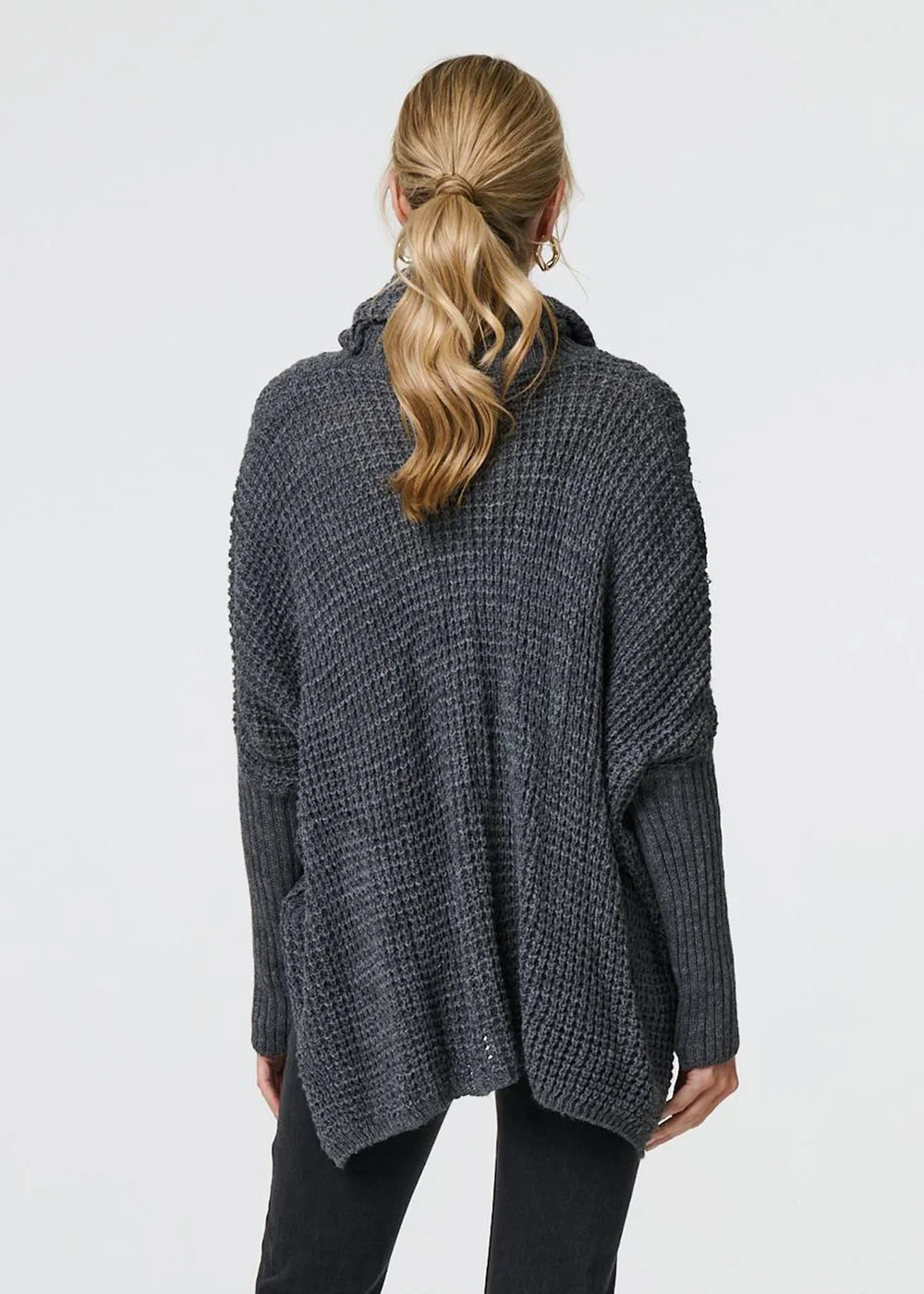 Izabel London Grey Graphic Print Metallic Roll Neck Jumper - S/M Image 2