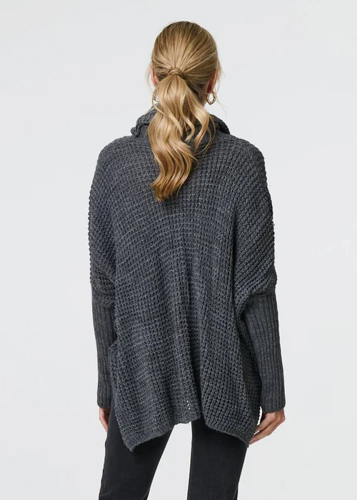 Izabel London Grey Graphic Print Metallic Roll Neck Jumper - S/M Image 2