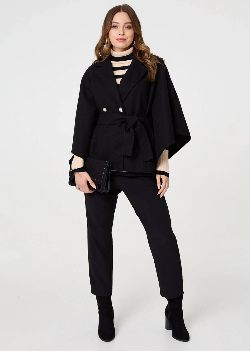 Izabel London Black Cape Coat With Belt - 8 Image 4