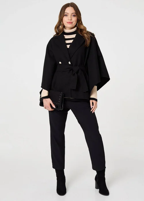 Izabel London Black Cape Coat With Belt - 8 Image 4