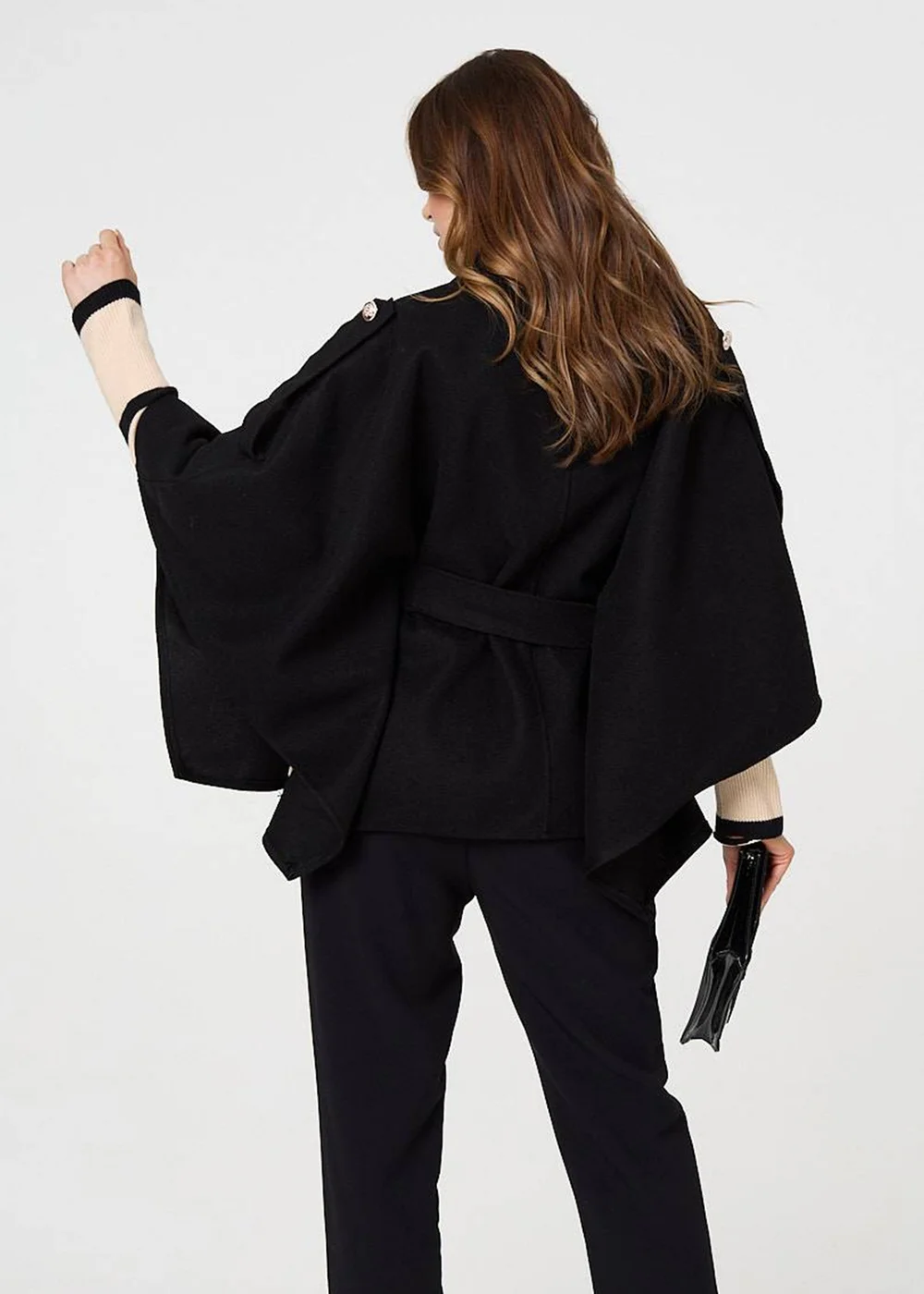 Izabel London Black Cape Coat With Belt - 8 Image 2