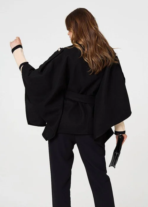 Izabel London Black Cape Coat With Belt - 8 Image 2