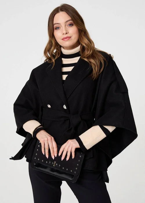 Izabel London Black Cape Coat With Belt - 8 Image 1