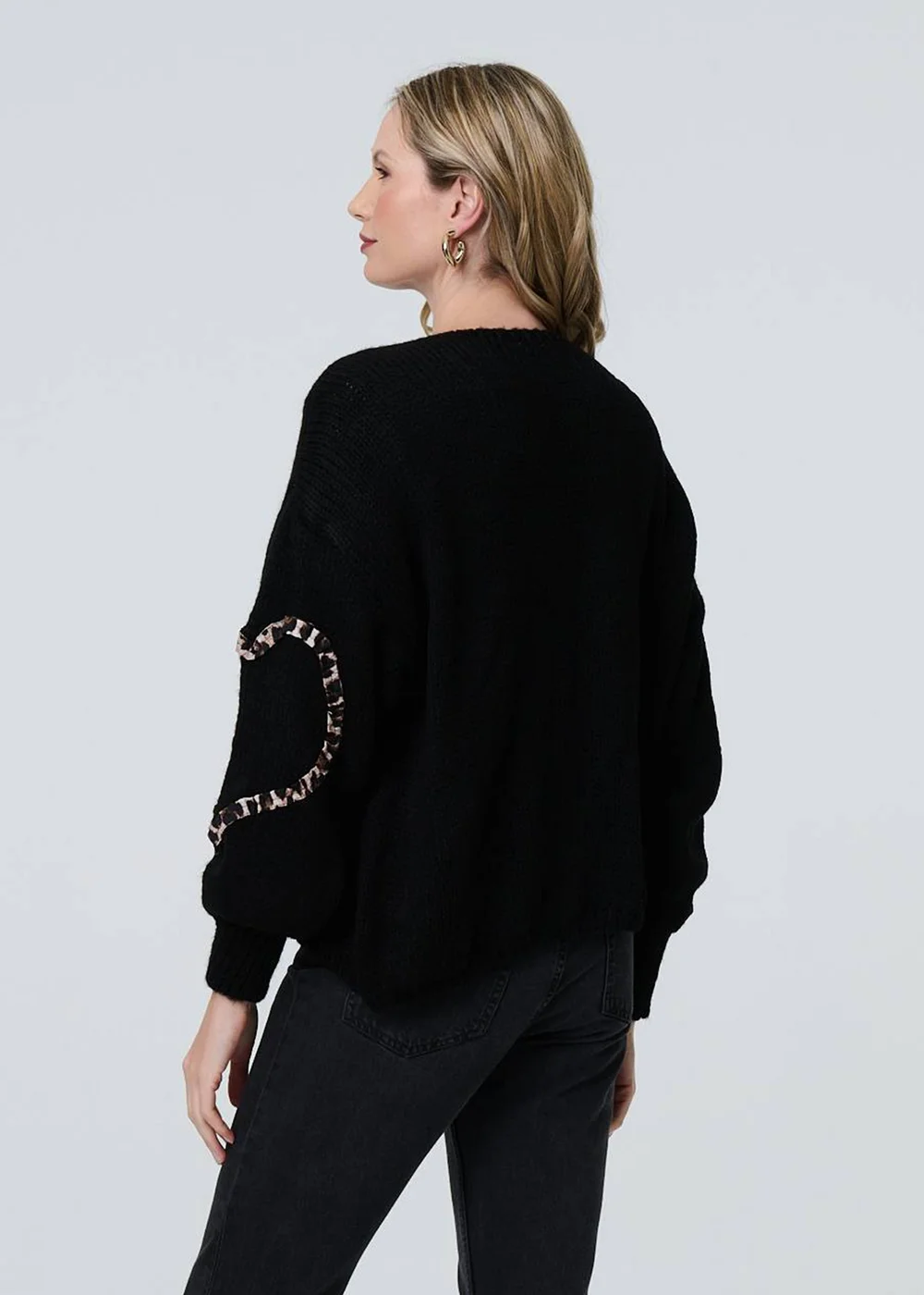 Izabel London Black Animal Print Trim Tie Front Cardigan - S Image 2