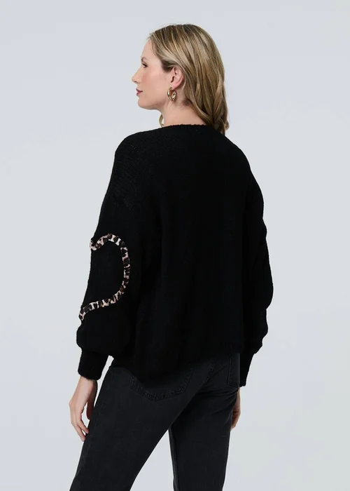 Izabel London Black Animal Print Trim Tie Front Cardigan - S Image 2