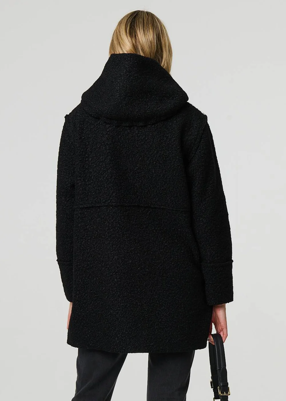 Izabel London Black Knitted Button Detail Hooded Jacket - 8 Image 2
