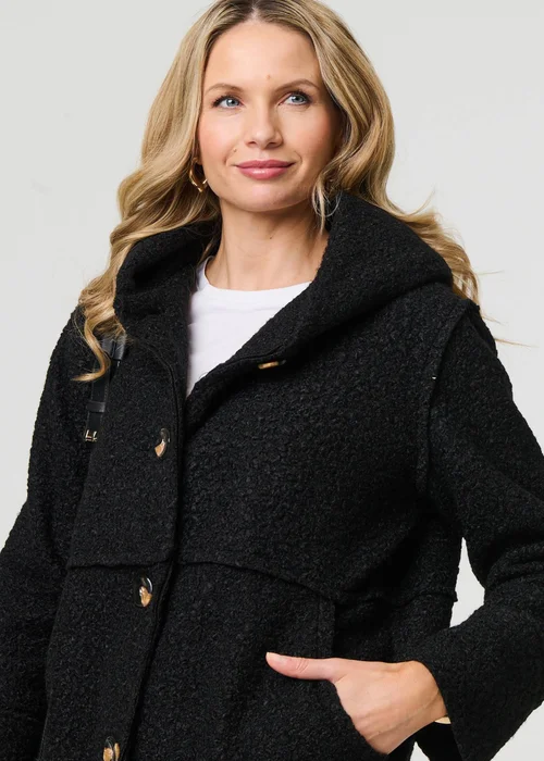 Izabel London Black Knitted Button Detail Hooded Jacket - 8 Image 3