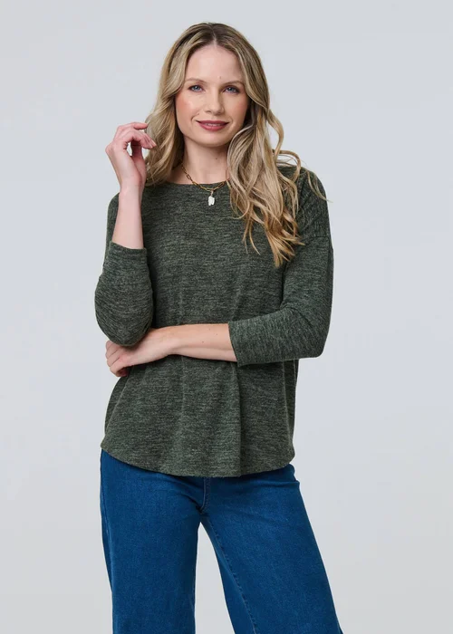 Izabel London Khaki Relaxed Boat Neck Top - 8 Image 1