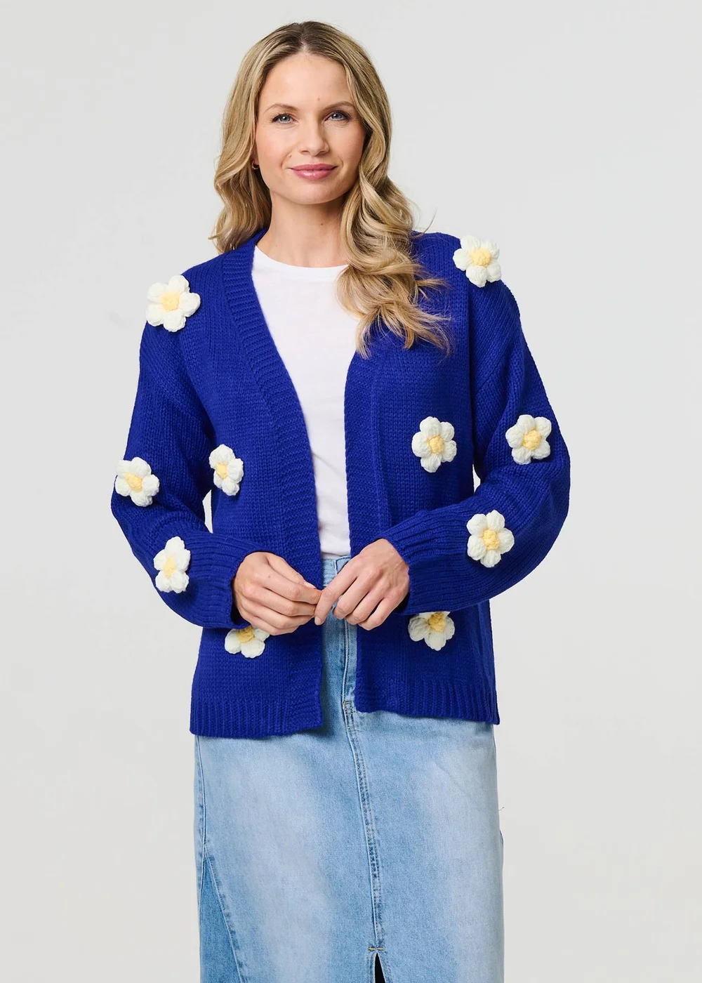 Izabel London Blue Floral Crochet Embellished Wrap Cardigan - S/M Image 1