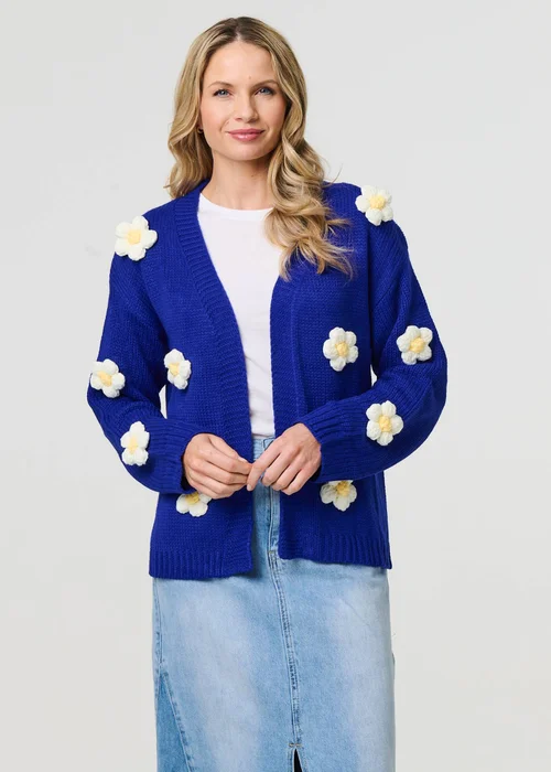 Izabel London Blue Floral Crochet Embellished Wrap Cardigan - S/M Image 1
