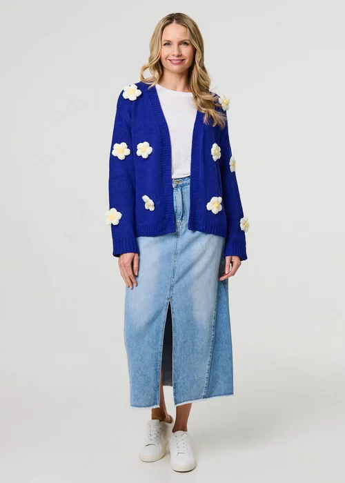 Izabel London Blue Floral Crochet Embellished Wrap Cardigan - S/M Image 4