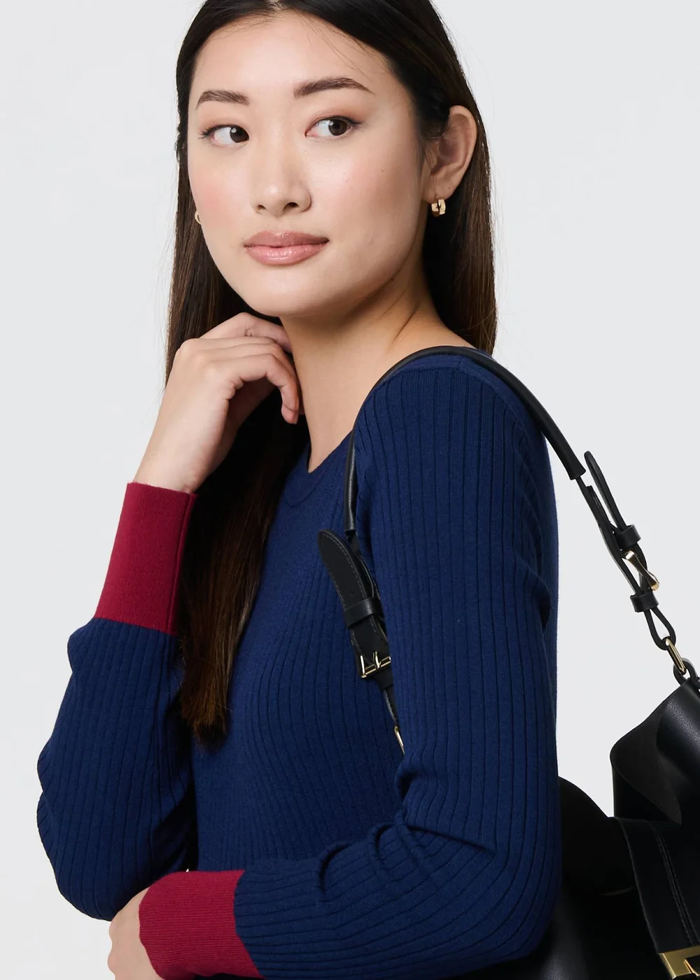 Izabel London Navy Colour Block Tie Neck Short Jumper Dress - 8 Image 3