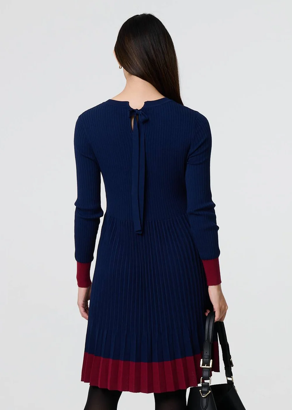 Izabel London Navy Colour Block Tie Neck Short Jumper Dress - 8 Image 2