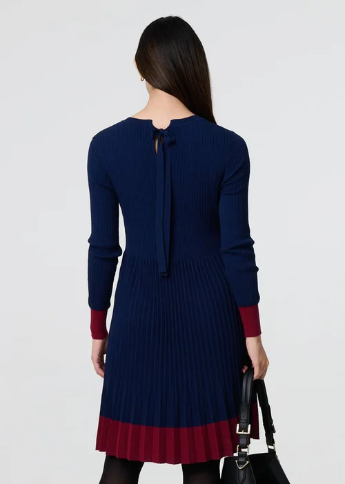 Izabel London Navy Colour Block Tie Neck Short Jumper Dress - 8 Image 2