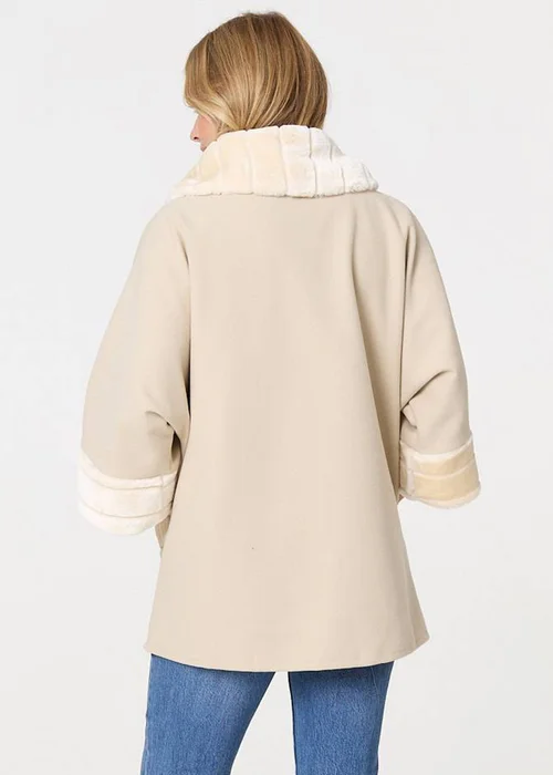 Izabel London White Faux Fur Trim Cape Coat - M/L Image 2