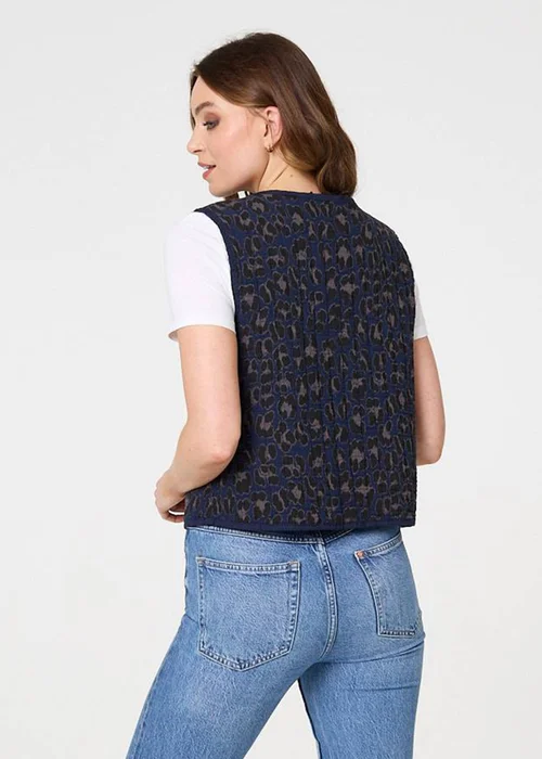 Izabel London Blue Animal Print Sleeveless Tie front Vest - Small/Medium Image 2