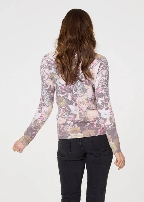 Izabel London Beige Butterfly Print Long Sleeve Knit Top - Medium/Large Image 2