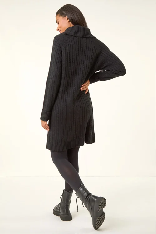 Roman Black Roll Neck Knitted Jumper Dress - 20 Image 3
