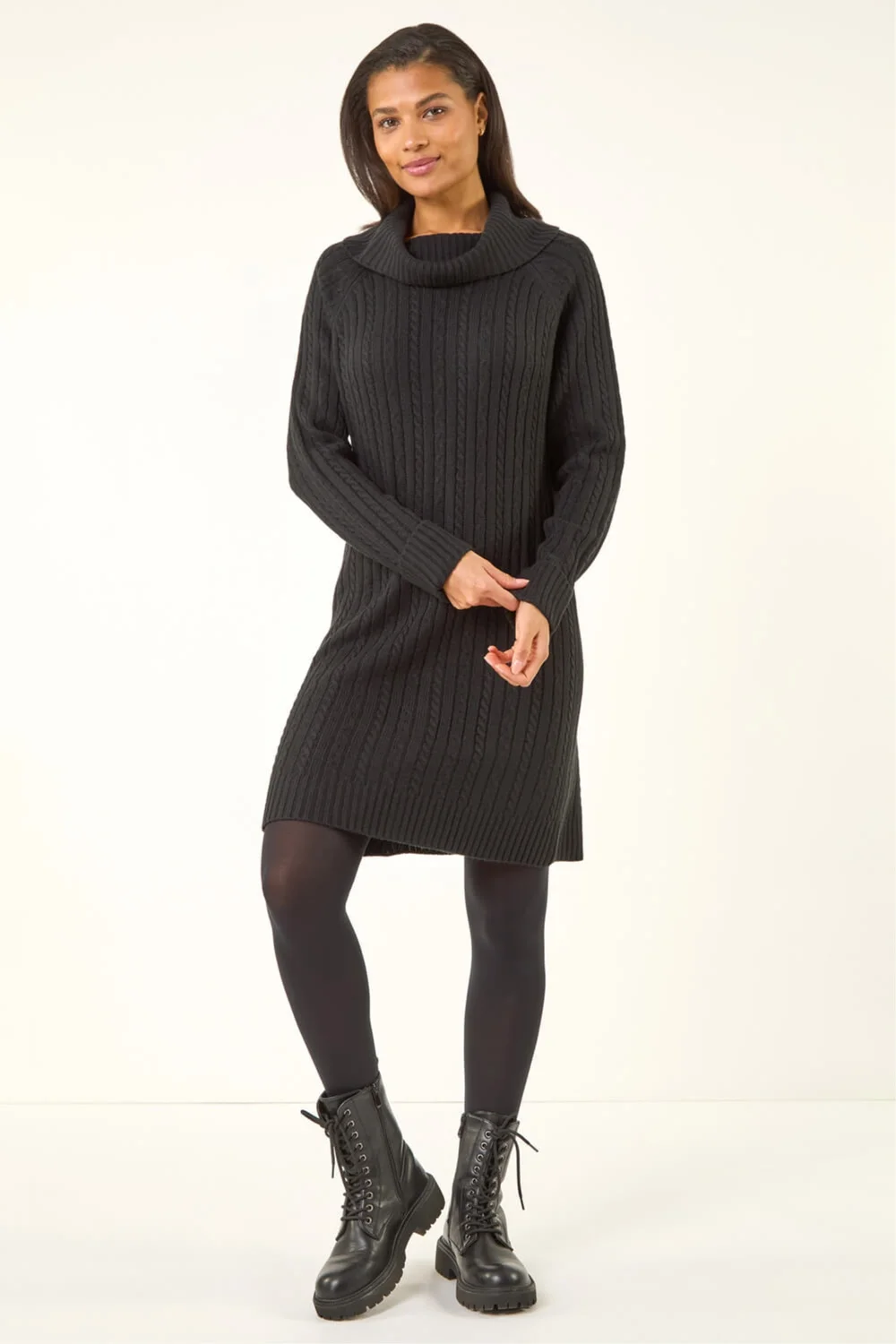 Roman Black Roll Neck Knitted Jumper Dress - 20 Image 2