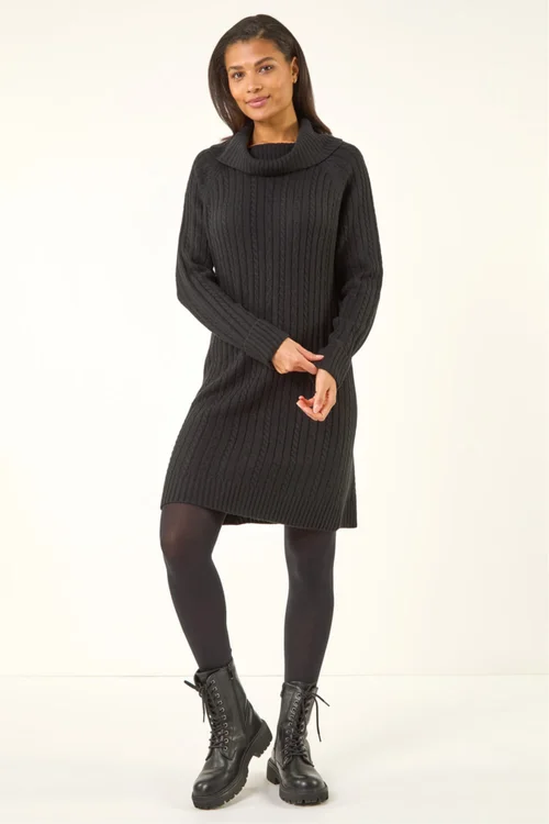 Roman Black Roll Neck Knitted Jumper Dress - 20 Image 2