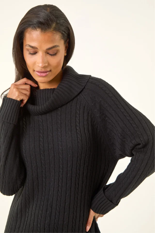 Roman Black Roll Neck Knitted Jumper Dress