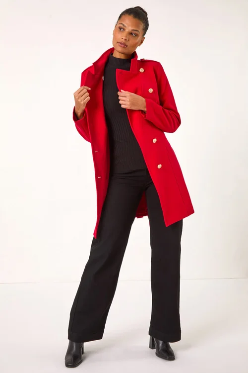 Roman Red Funnel Neck Buttoned Coat - 18 Image 4