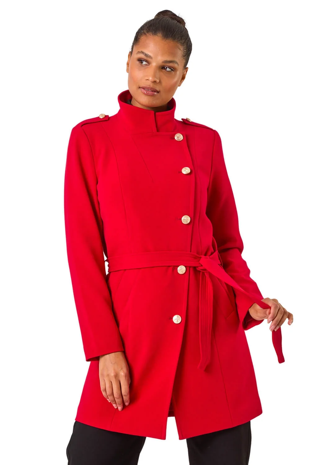 Roman Red Funnel Neck Buttoned Coat - 18 Image 1