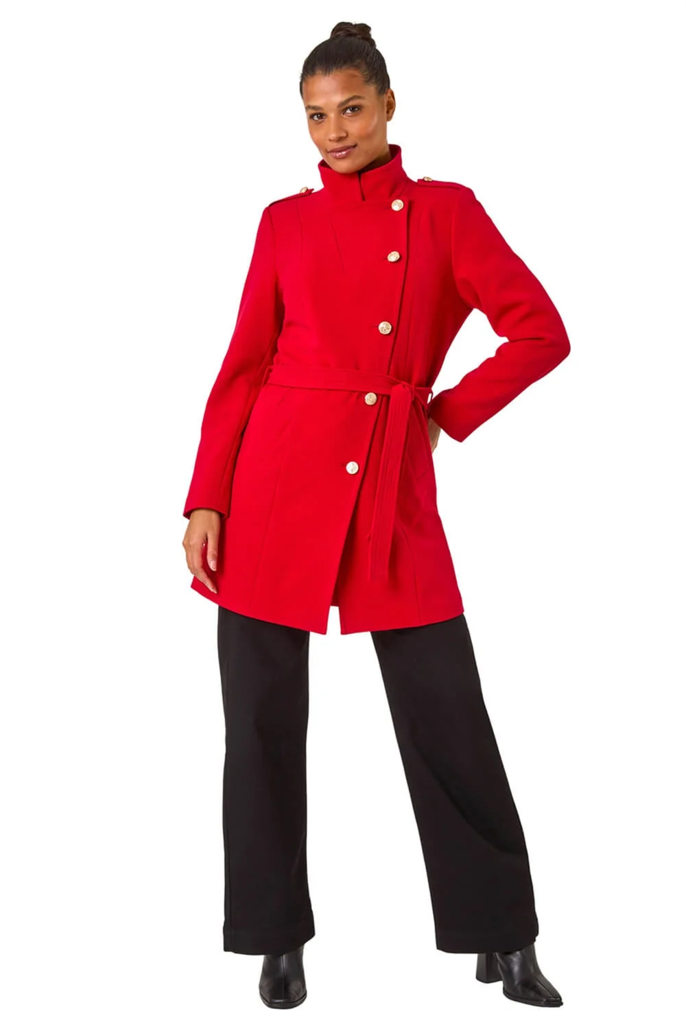 Roman Red Funnel Neck Buttoned Coat - 18 Image 2