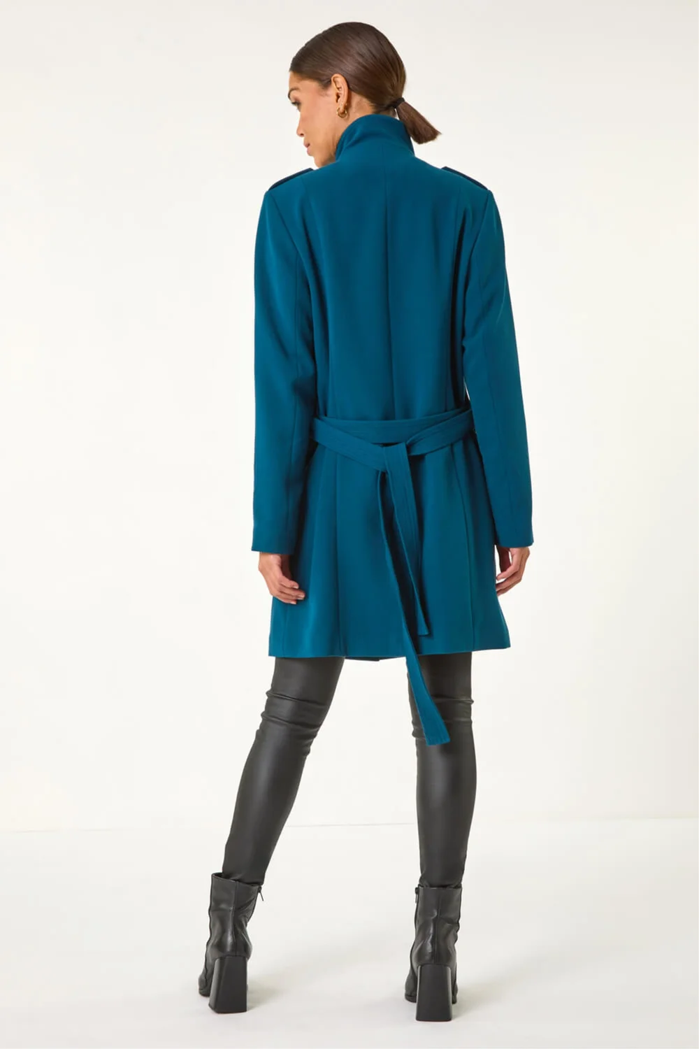 Roman Teal Funnel Neck Buttoned Coat - 10 Image 3