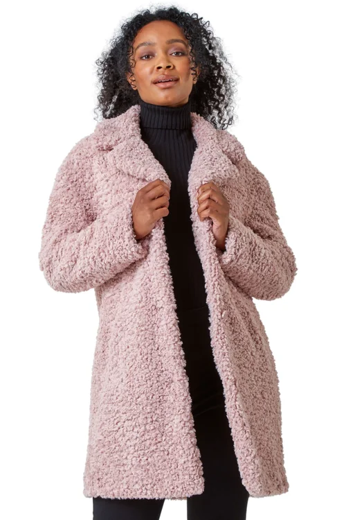 Roman Pale Pink Petite Longline Teddy Coat - 26 Image 1