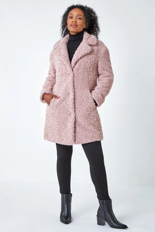 Roman Pale Pink Petite Longline Teddy Coat - 26 Image 3